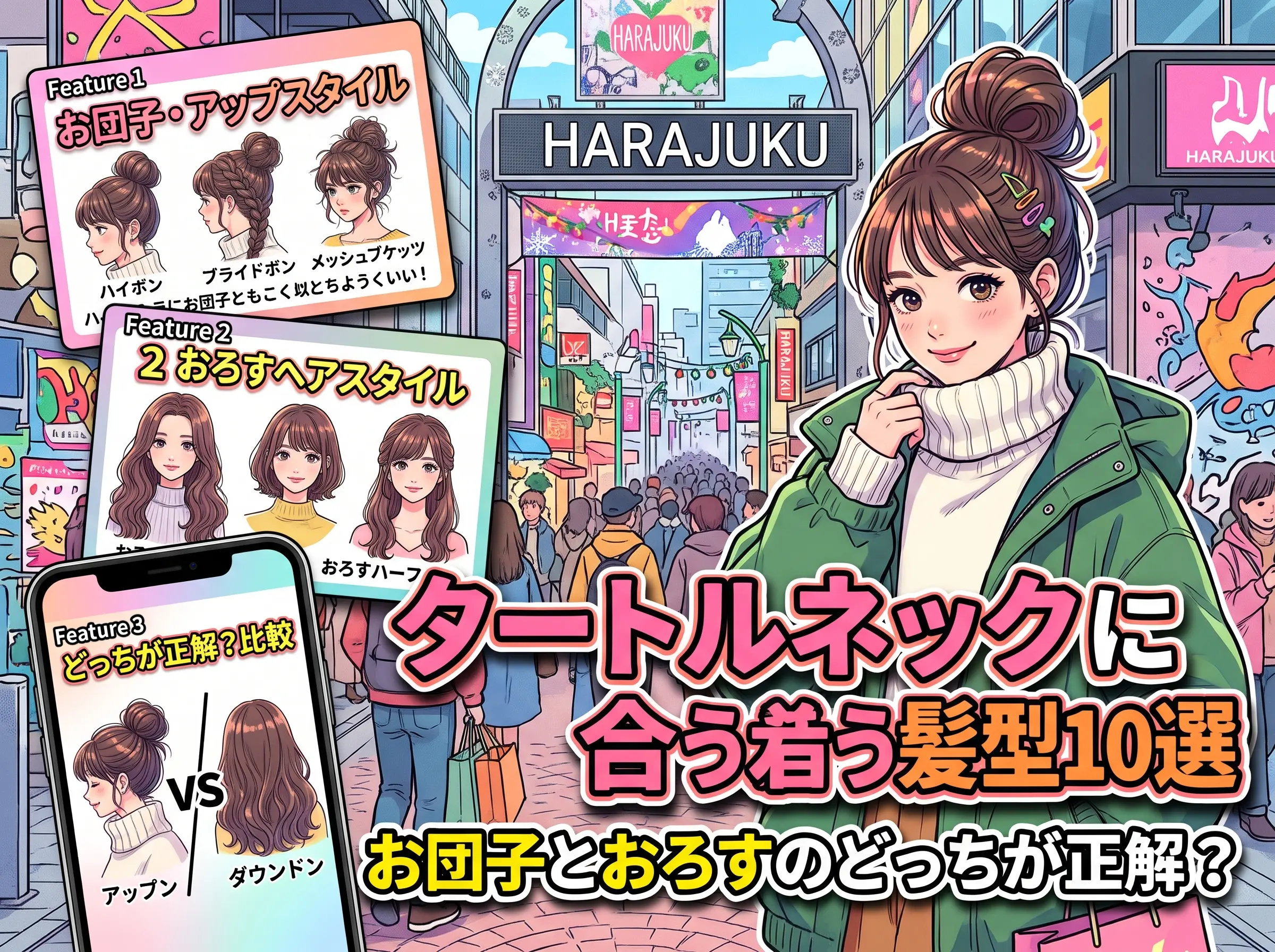 タートルネックに合う髪型10選|お団子とおろすのどっちが正解?