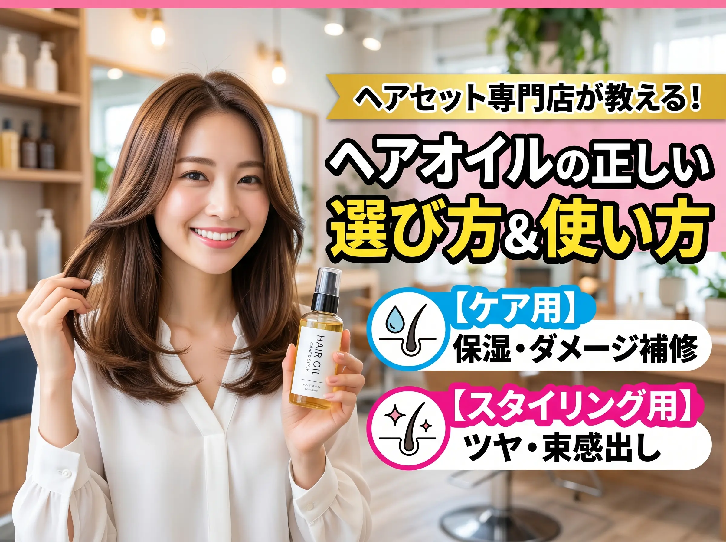 ヘアオイルの正しい選び方と使い方｜ヘアセット専門店が教えるケア用・スタイリング用の違いと目的別活用法