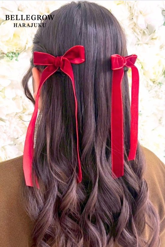 クリスマス赤リボンハーフアップ】｜原宿でヘアセットならBELLGROW原宿