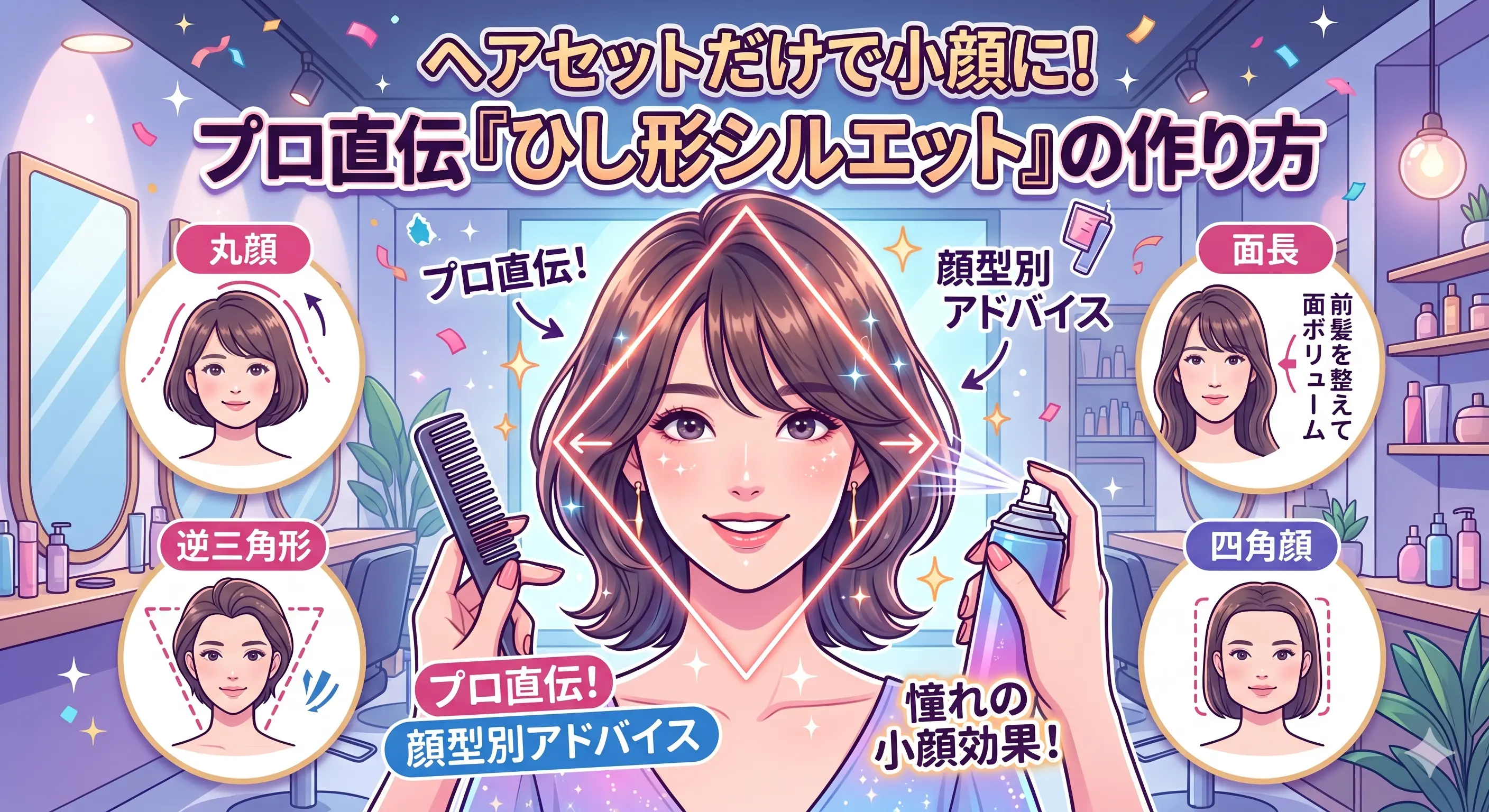 ヘアセットだけで小顔に見せる方法｜顔型別・プロが教えるひし形シルエットの作り方