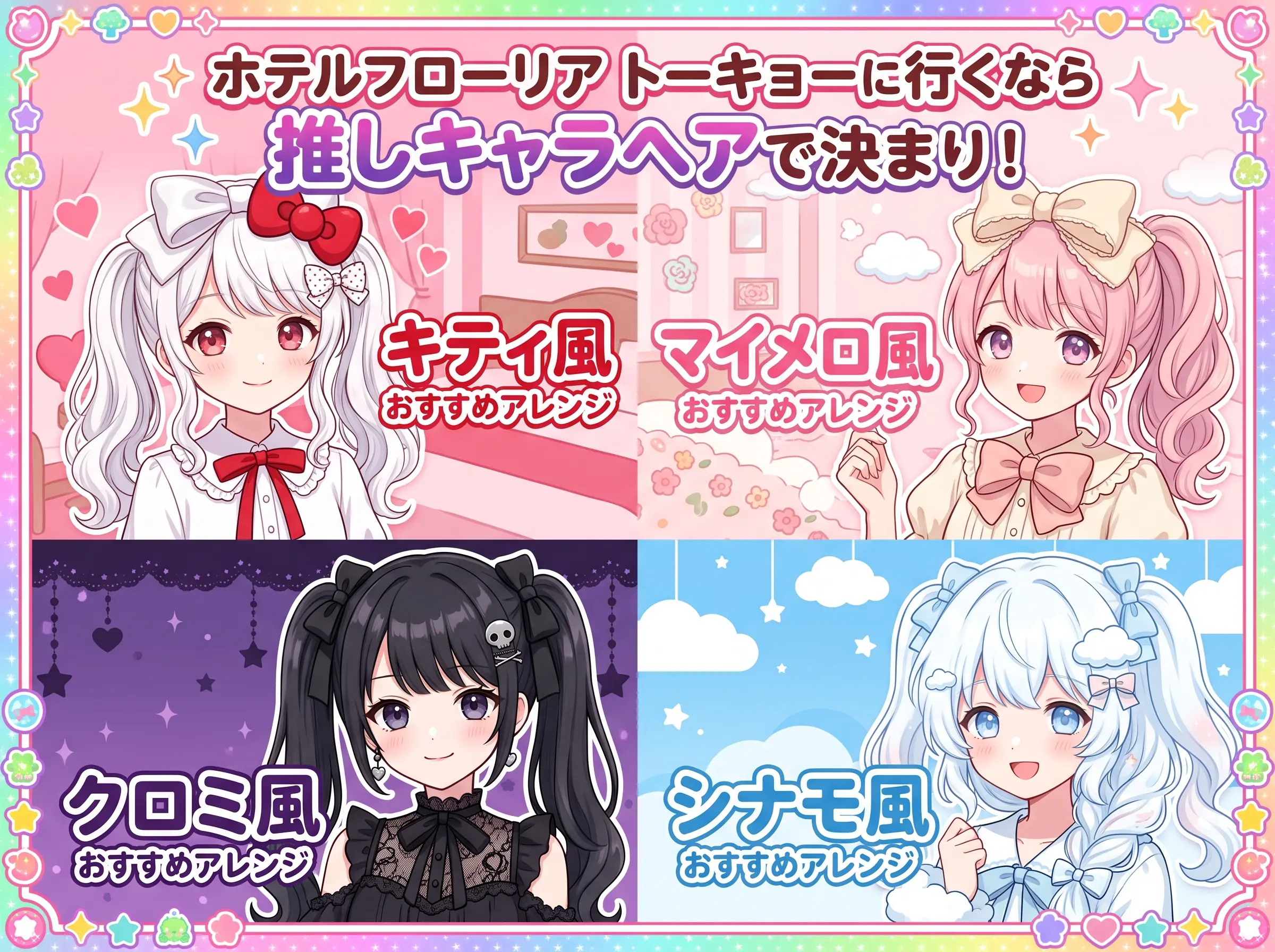 ホテルフローリア トーキョーに行くなら推しキャラヘアで決まり！キティ・マイメロ・クロミ・シナモ別おすすめアレンジ