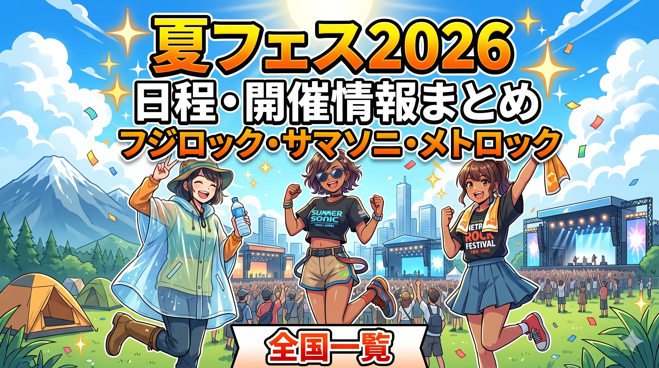夏フェス2026 日程・開催情報まとめ｜フジロック・サマソニ・メトロック全国一覧！