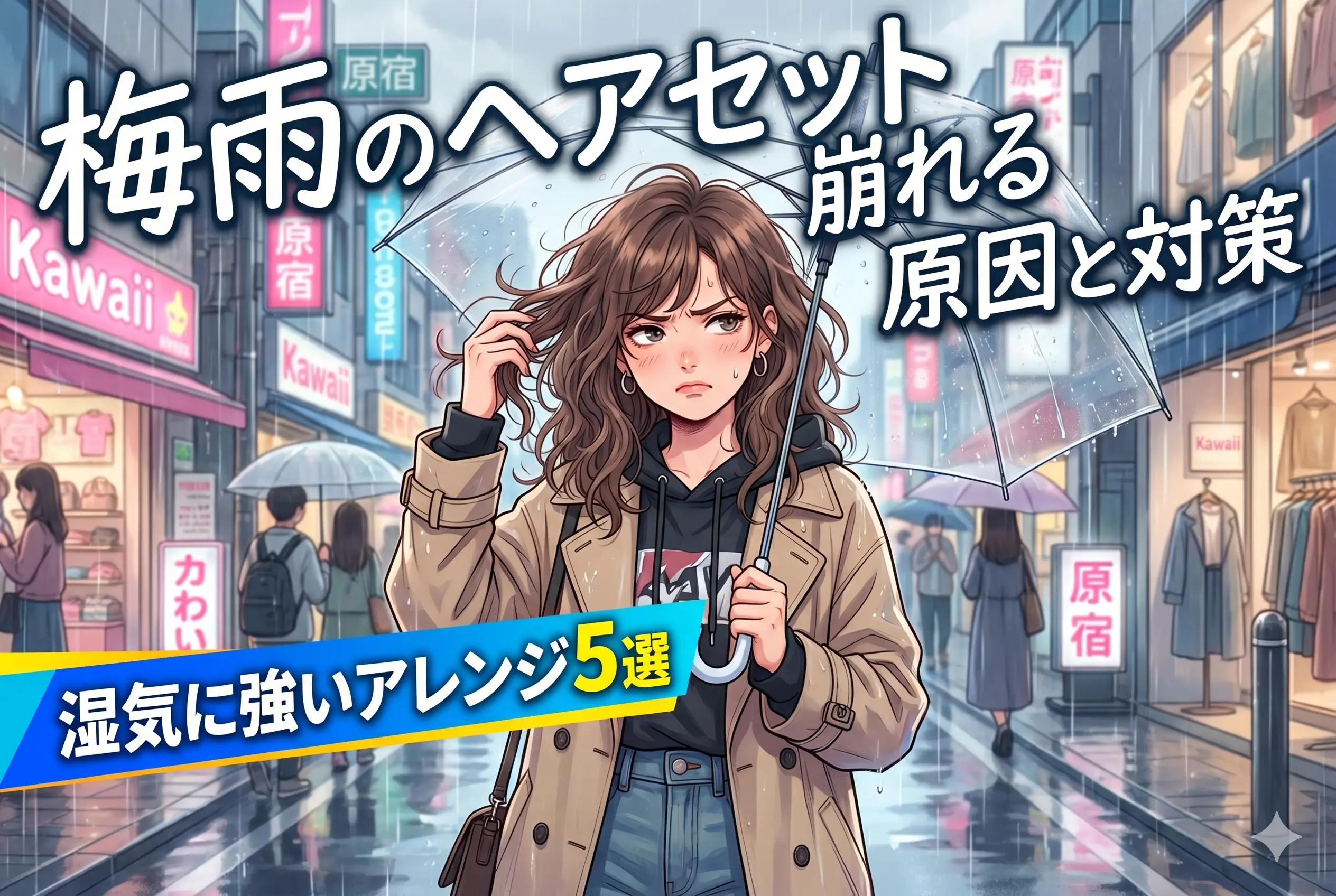 梅雨のヘアセットが崩れる原因と対策｜湿気に強いアレンジ5選と前日ケアを美容スタッフが解説
