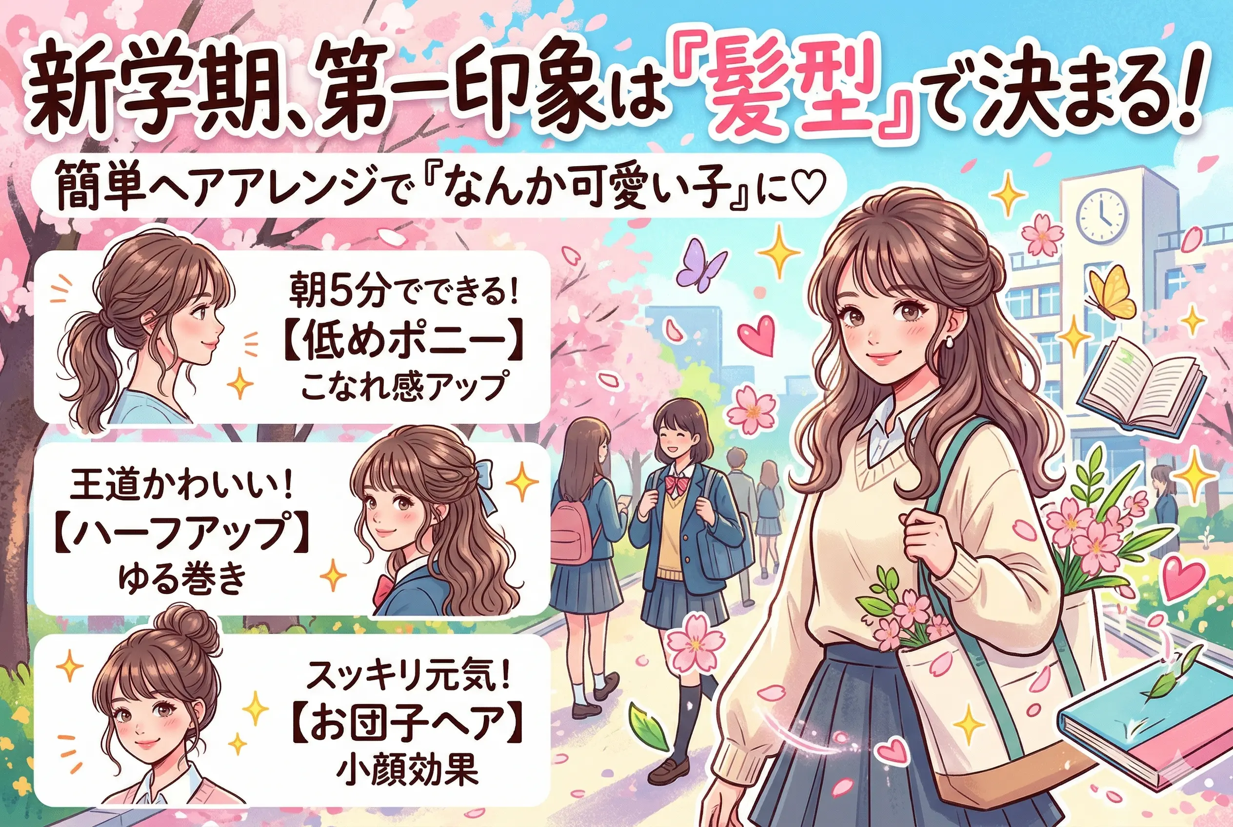 【新学期】第一印象で「可愛い」を掴む♡5分でできる簡単ヘアアレンジ集