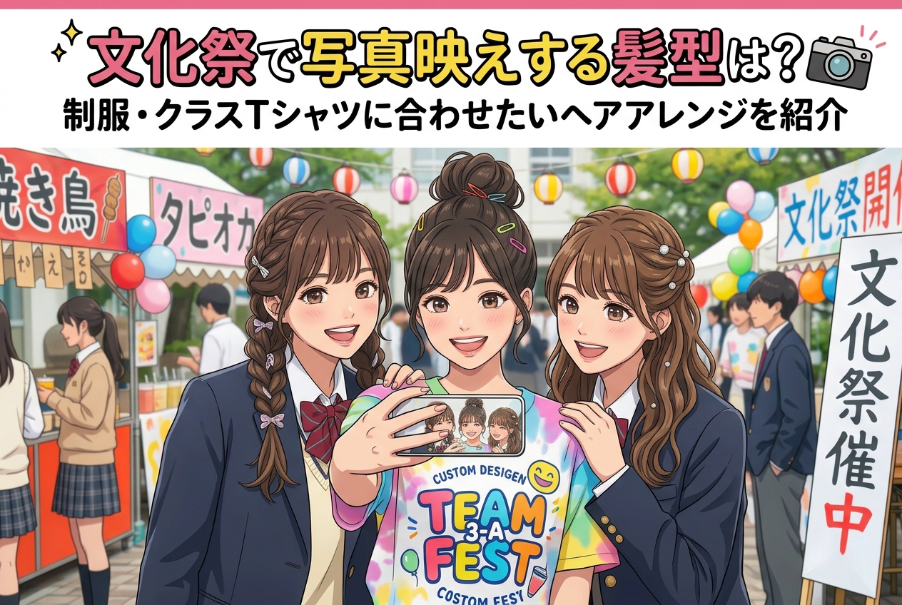 文化祭で写真映えする髪型は?制服・クラスTシャツに合わせたいヘアアレンジを紹介
