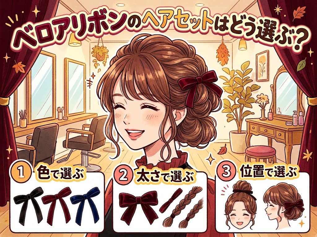 ベロアリボンのヘアセットはどう選ぶ？色・太さ・結ぶ位置で変わる秋冬ヘアアレンジ