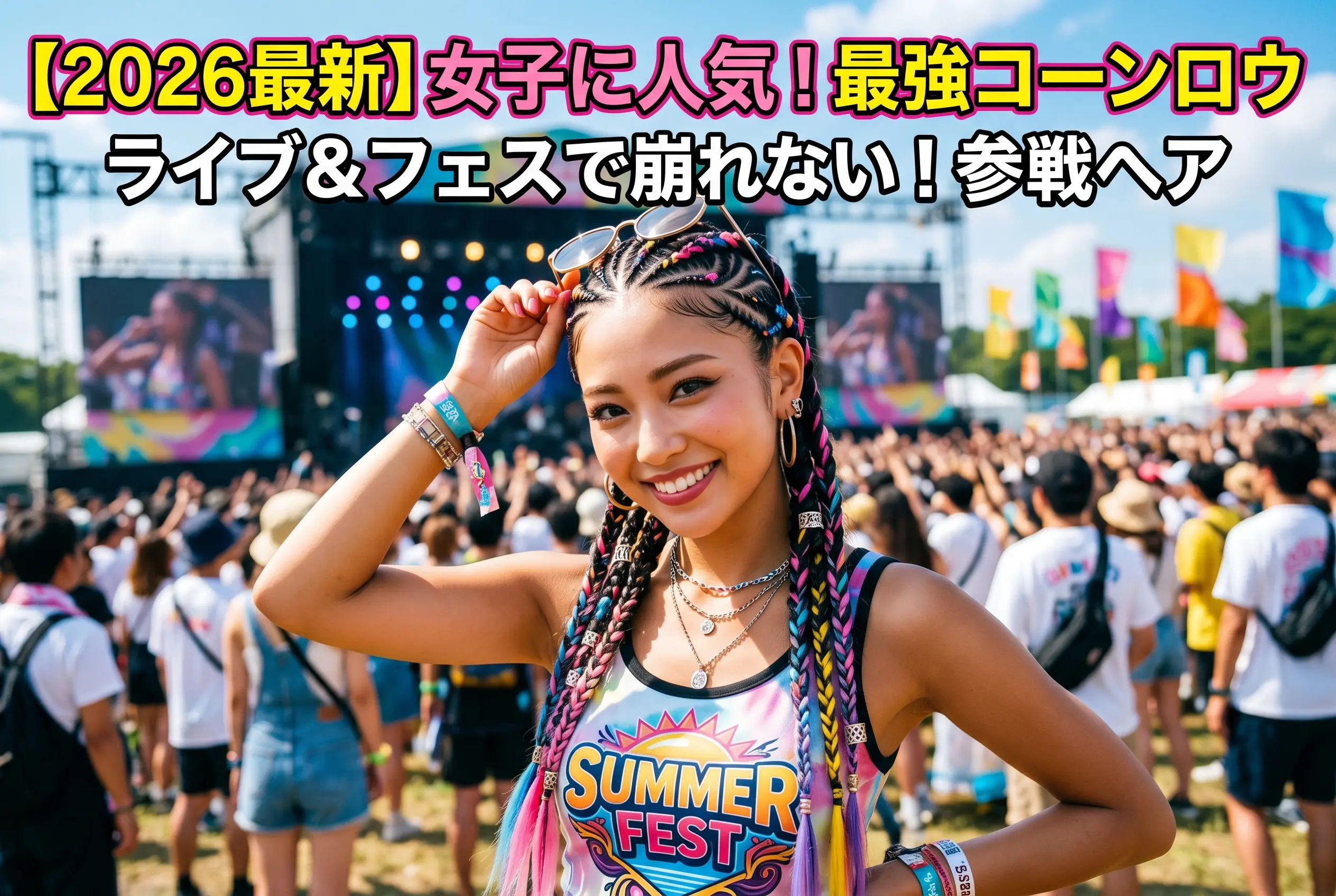【2026年最新版】女子に人気のコーンロウヘア特集｜ライブ・夏フェスで崩れない最強参戦ヘア