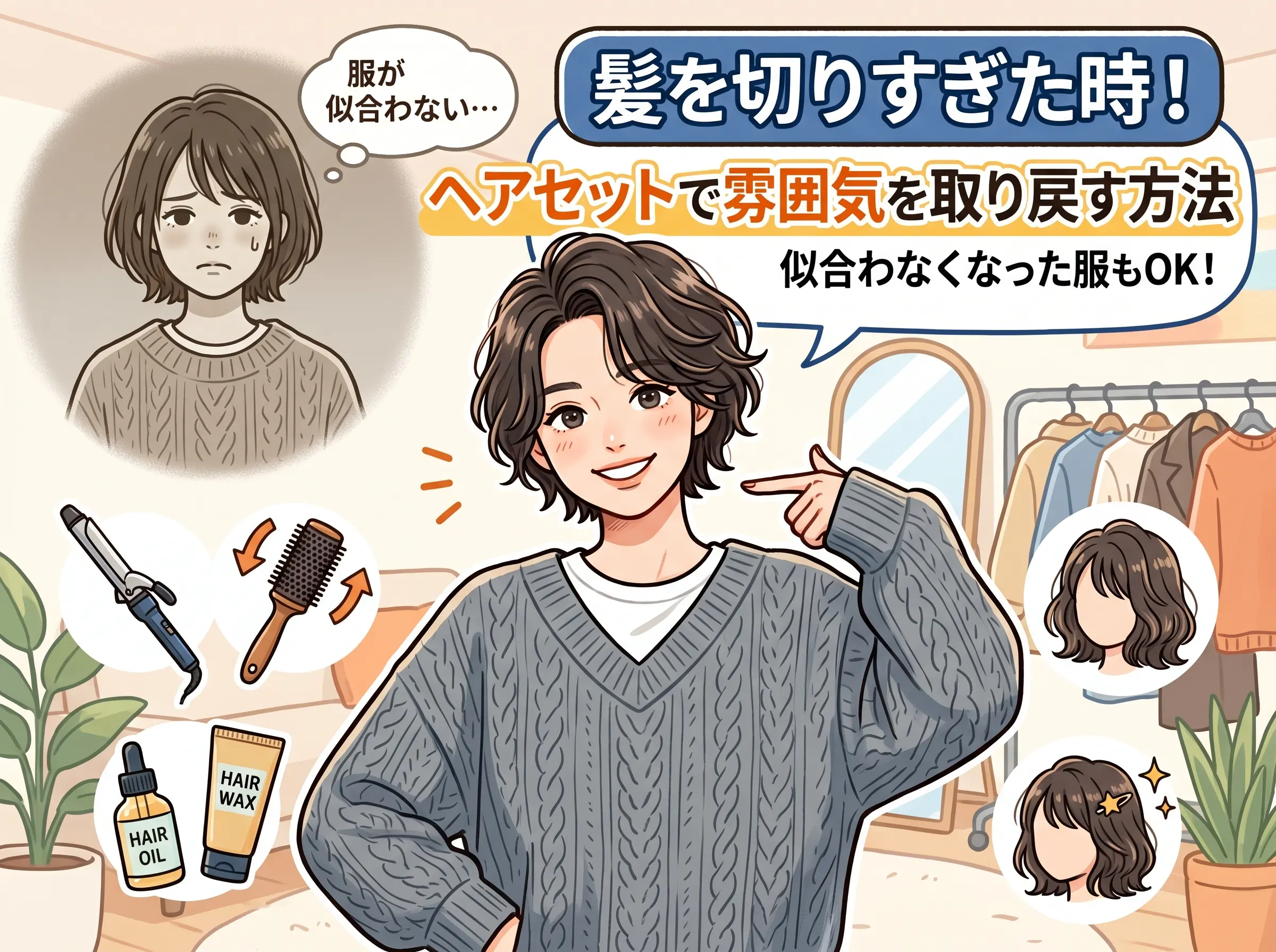髪を切りすぎて服が似合わなくなった…そんなときヘアセットで雰囲気を取り戻す方法