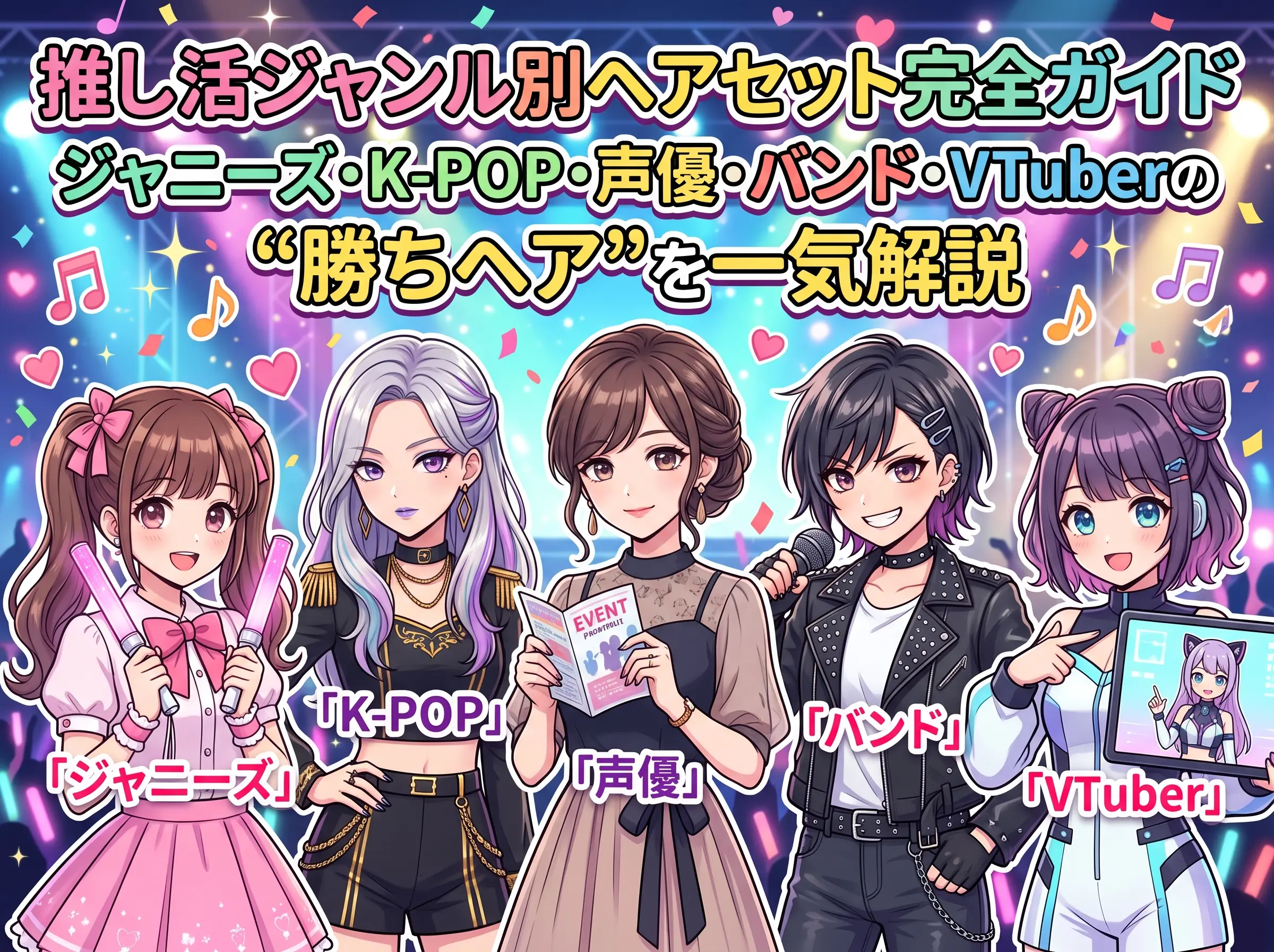 推し活ジャンル別ヘアセット完全ガイド|ジャニーズ・K-POP・声優・バンド・VTuberの"勝ちヘア"を一気解説